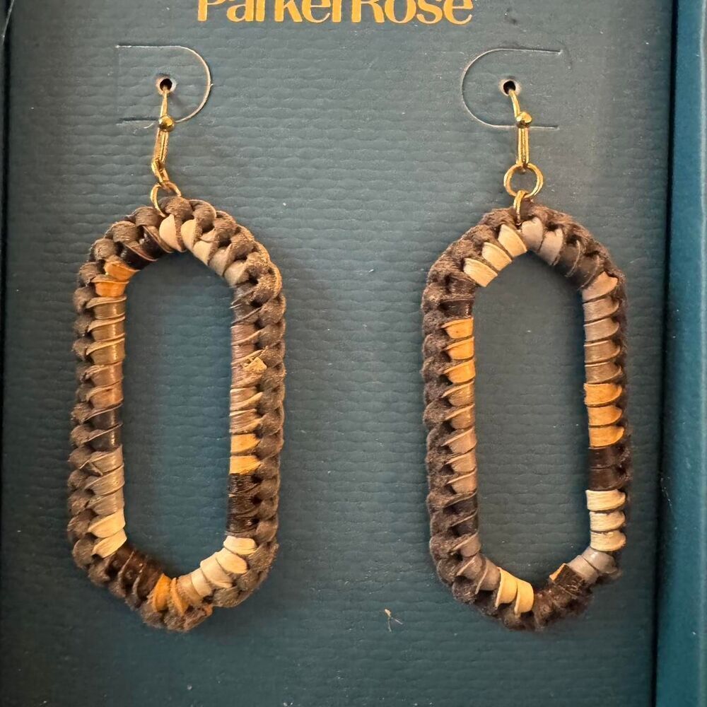 Parker Rose Oval Woven Drop Earrings Brown Neutral Boho Dangle